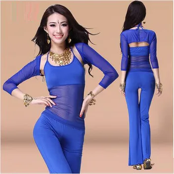 

Belly dance costumes sexy chiffon short sleeves top+vest+trousers 3pcs belly dance set for women belly dancing suits