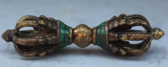

Nepal Tibetan buddhist turquoise gold-plated bronze gold dagger amulet adder