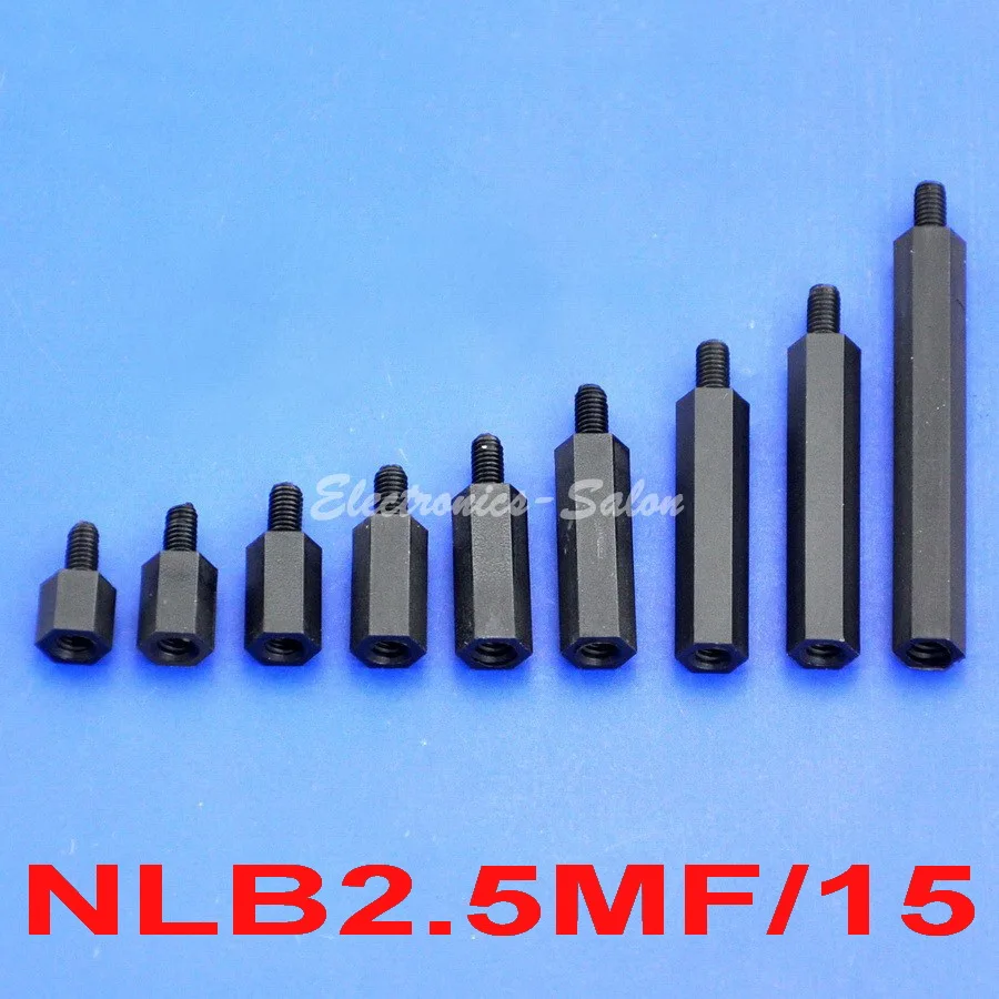 (100 шт./лот) M2.5 черная нейлоновая Шестигранная Мужская-Женская прокладка 15 мм/0 59