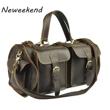 NEWEEKEND רטרו גדול סוס משוגע עור פרה עור אמיתיים כיס רב נסיעות תרמיל מטען Crossbody תיק לאדם 8111
