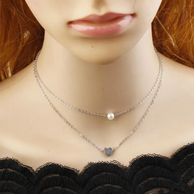 Женское колье чокер с жемчугом подвеской в виде сердца|heart necklace|love heart necklacenecklaces for