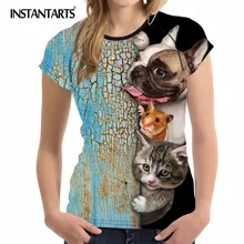 INSTANTARTS дышащая спортивная женская футболка для бега 3D кошка собака узор Спорт на открытом воздухе Йога Фитнес футболка для девочек короткий рукав рубашка