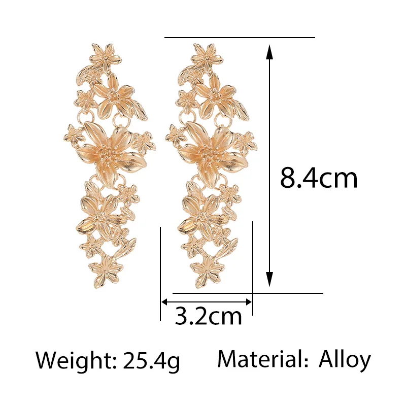 Винтажные большие висячие Висячие висячие серьги с цветами для женщин, женские длинные золотые серьги с подвеской Metel, ювелирные изделия