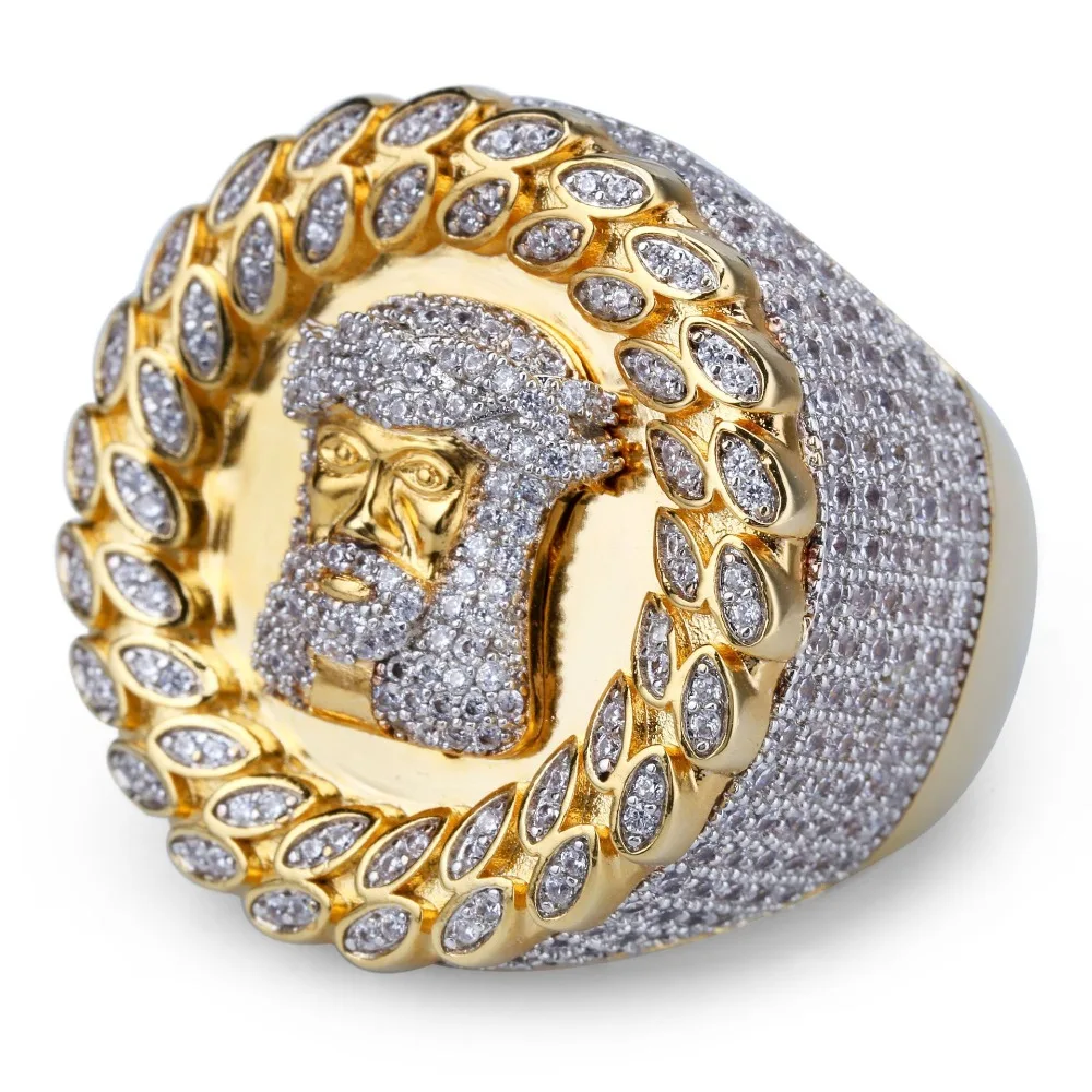 

New Arrival HipHop Men Ring Copper Gold Color Micro Paved AAA CZ Stone Pharaoh Round Rings With 8 9 10 11 12