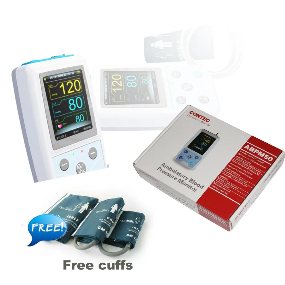 

CE Free Shipping ABPM50 24 hours Patient Monitor Ambulatory Automatic Blood Pressure NIBP Holter with USB cable +PC software