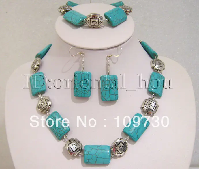 

Hot selling> Jewelry 00269 Blue turquoise Tibet Necklace bracelet Earrings SET (A0425) -Bride jewelry free shipping