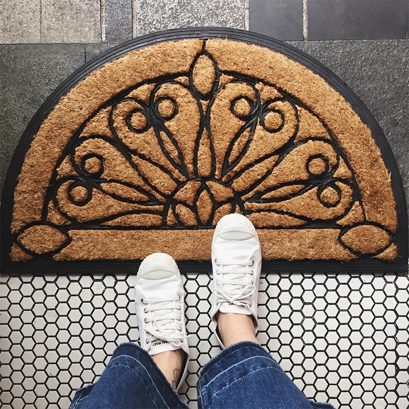 Floor Mat Anti-slip Floor Carpet Non-slip Rug Porch Doormat black Nordic chic victorian round shape geometry home coconut fibre Floor Mat Anti-slip Floor Carpet Non-slip Rug Porch Doormat black Nordic chic victorian round shape geometry home coconut fibre