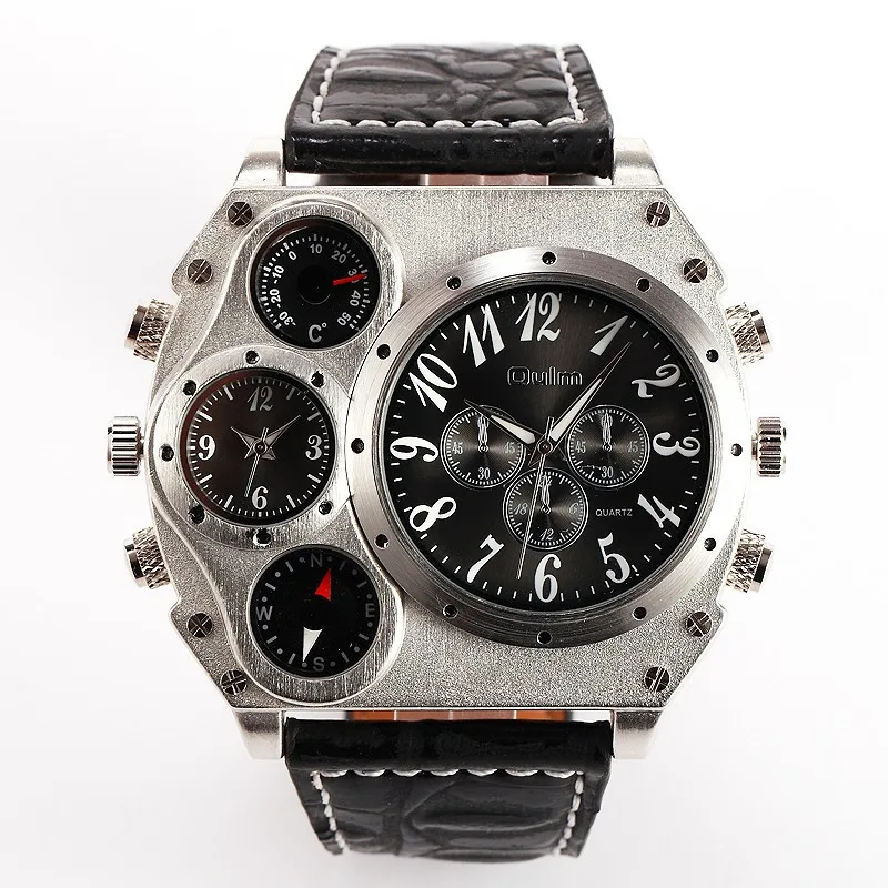 Oulm 1349 reloj hombre الرجال حركة مزدوجة رياضة العسكرية ووتش مع البوصلة ترمومتر ساعة الديكور الذكور relogio masculino