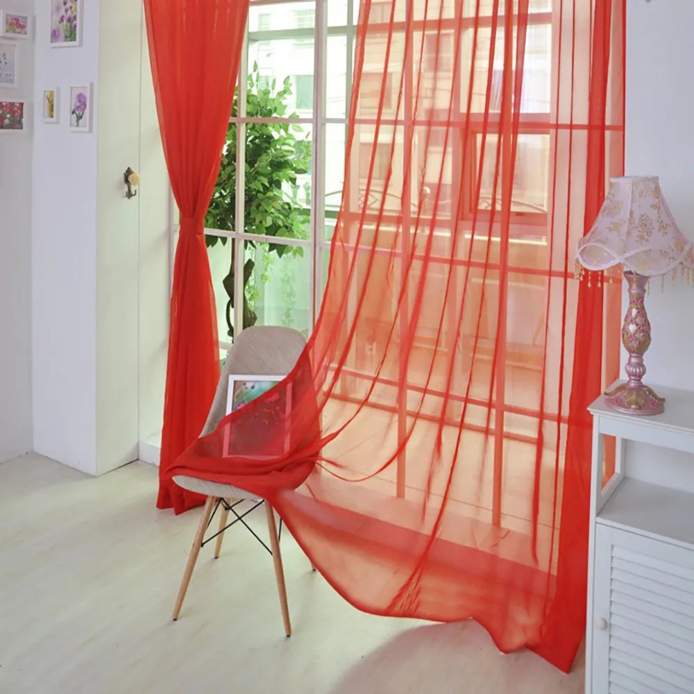 

Ouneed Pure Color Tulle Door Window Curtain Modern Translucidus 100% brand new and high quality pure red Window Curtain Z30515