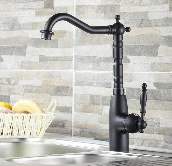 Black Oil Rubbed Brass Single Hole / Handle Kitchen Swivel Spout Vessel Basin Sink Faucet Hot Cold Mixer Water Tap anf060