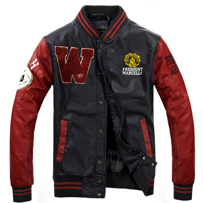 Kenntrice зимние Молодежные бейсбольные кожаные куртки мужские куртки для колледжа Мужская Верхняя одежда Manteau Homme PU кожаная куртка-бомбер - Цвет: Red Blue