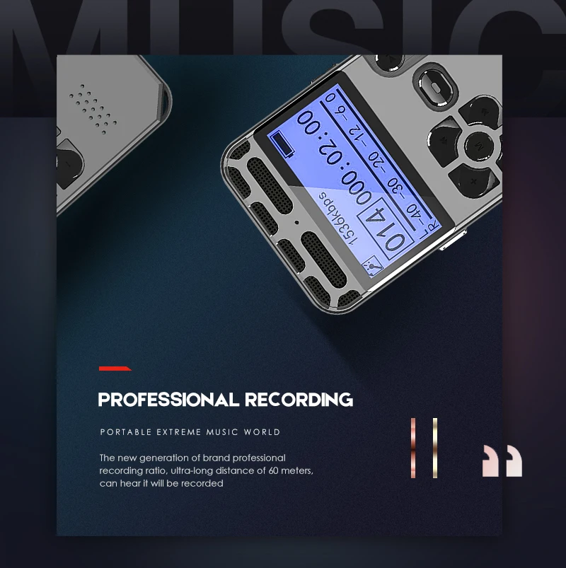  Portatile HD Studio Digital Audio Audio Voice Recorder Dittafono WAV Lettore MP3 Penna di Registraz