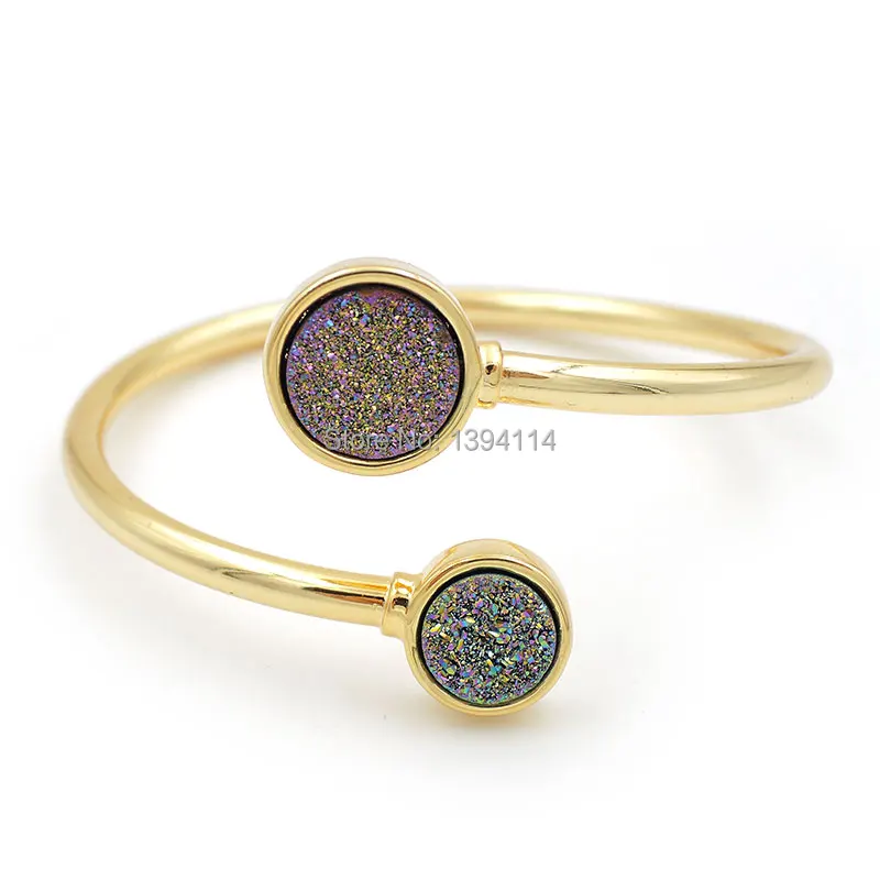 

8mm&10mm Gold / Silver / Rainbow / Blue / Black / AB 2 Agat e Druses Combination Bracelet Of Gold Cladding Adjustable 50-54mm
