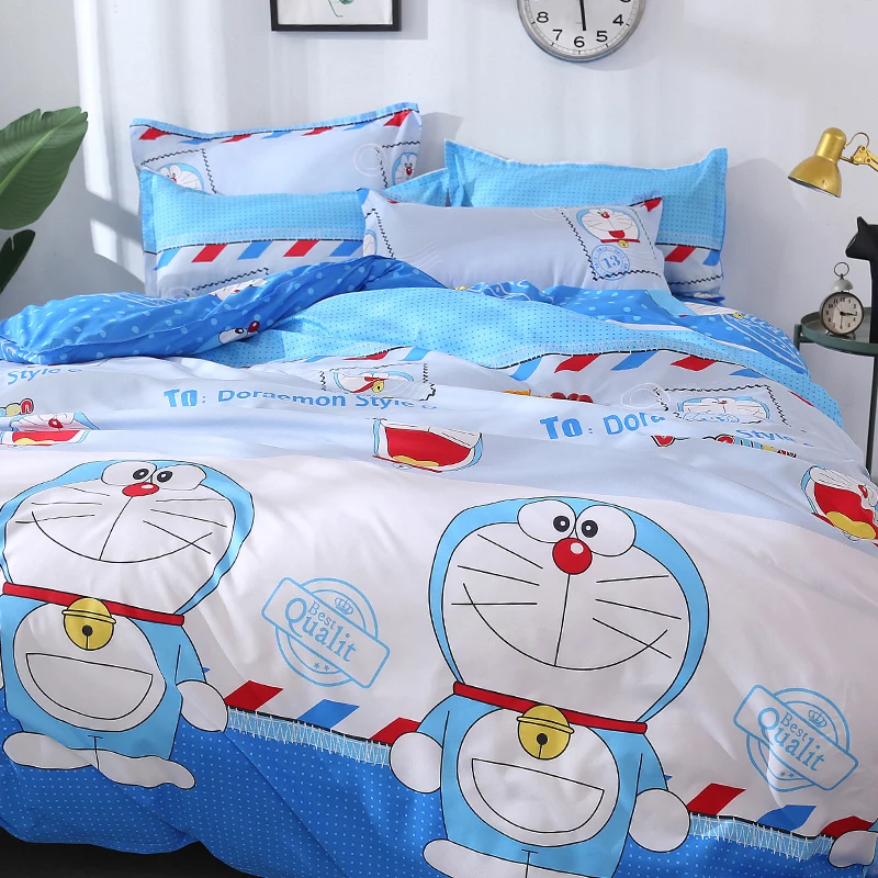 Оригинальный комплект постельного белья Doraemon полиэстер синее постельное белье с