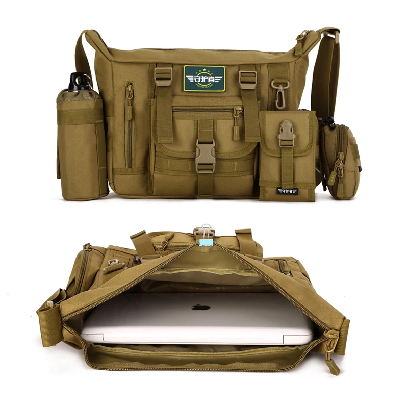 Для мужчин большой многоцелевого использования на открытом воздухе тактическая сумка для ноутбука 14 дюймов Сумка через плечо в стиле милитари с камуфляжным принтом сумка K308