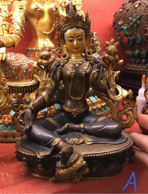 

bir 3907 Tibet Nepal Red purple Bronze Green Tara Guan yin Goddess Buddha Statue