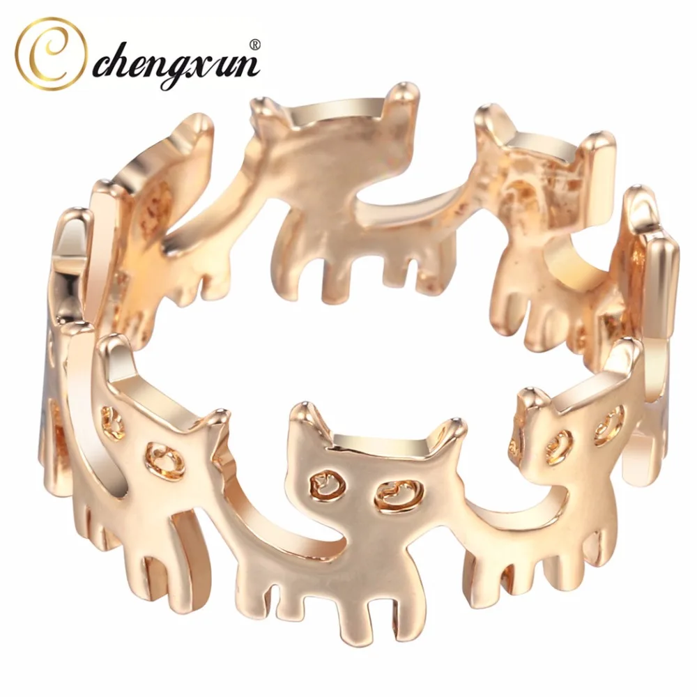 

CHENGXUN High Quality Vintage Sculpture Tiny 3D Fox Linked Copper Ring Animal Lover Punk Mens Womens Gift Party Accessories Bijo