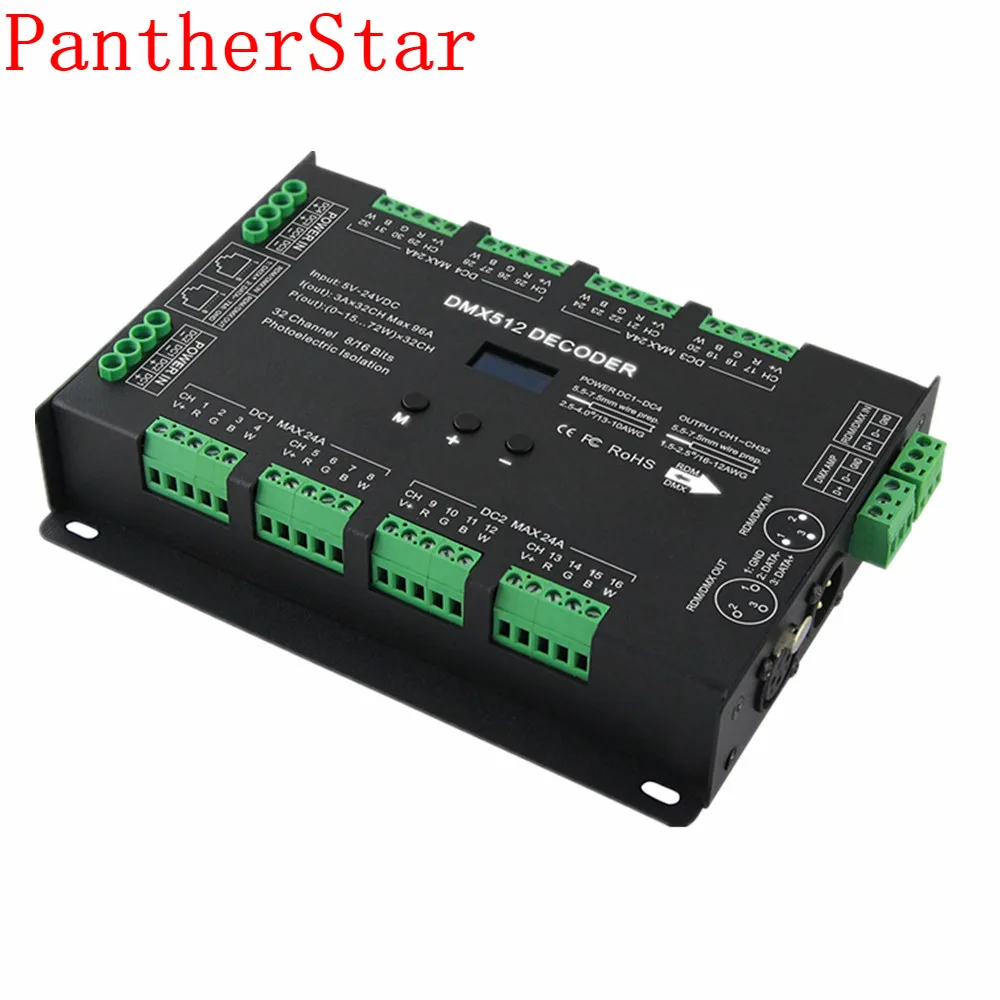 

BC-632 DC5V-24V Constant Voltage 32CH DMX/RDM decode driver 3A*32CH output DMX512 rgbw Controller For RGB RGBW Led Strips lamp