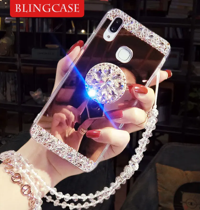 

For Huawei Honor 8 8X 9 10 lite 6C Pro 7C 7X 7A 8A Y6 Y7 Prime Y9 2018 2019 Stand Rhinestone Mirror Case Diamond