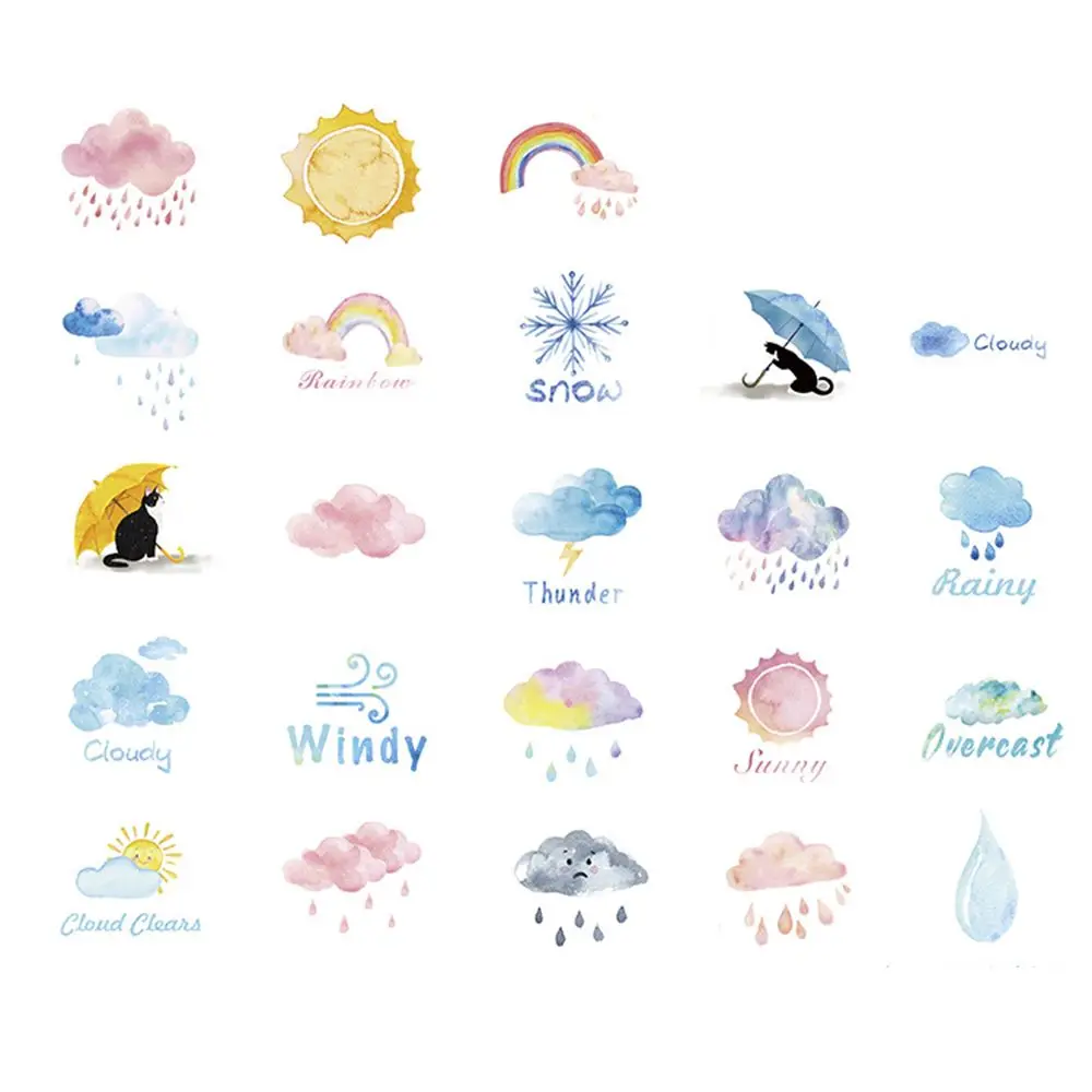 

46pc Watercolor Good Or Bad Weather Stickers Set Decorative Stationery Scrapbooking DIY Diary Album Label School Office Supplies
