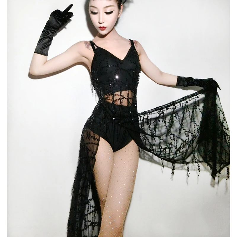 

2018 Black Jazz Dance Costumes For Lady Red Women Bar Dj Dancers Stage Hip hop Clothing Sexy Show Original Singer Dress I292