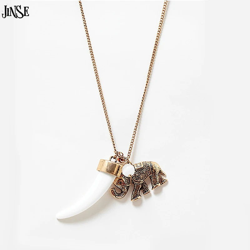 JINSE Female Fashion Natural Stone Bead Pendant Necklace Retro Elephant Trendy Cattle Angle | Украшения и аксессуары