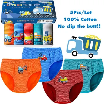 

5pcs for Boys Children Panties Solid Cartoon Cotton Material Breathable Briefs cars Numbers Printed Comfortable Kid Underwear