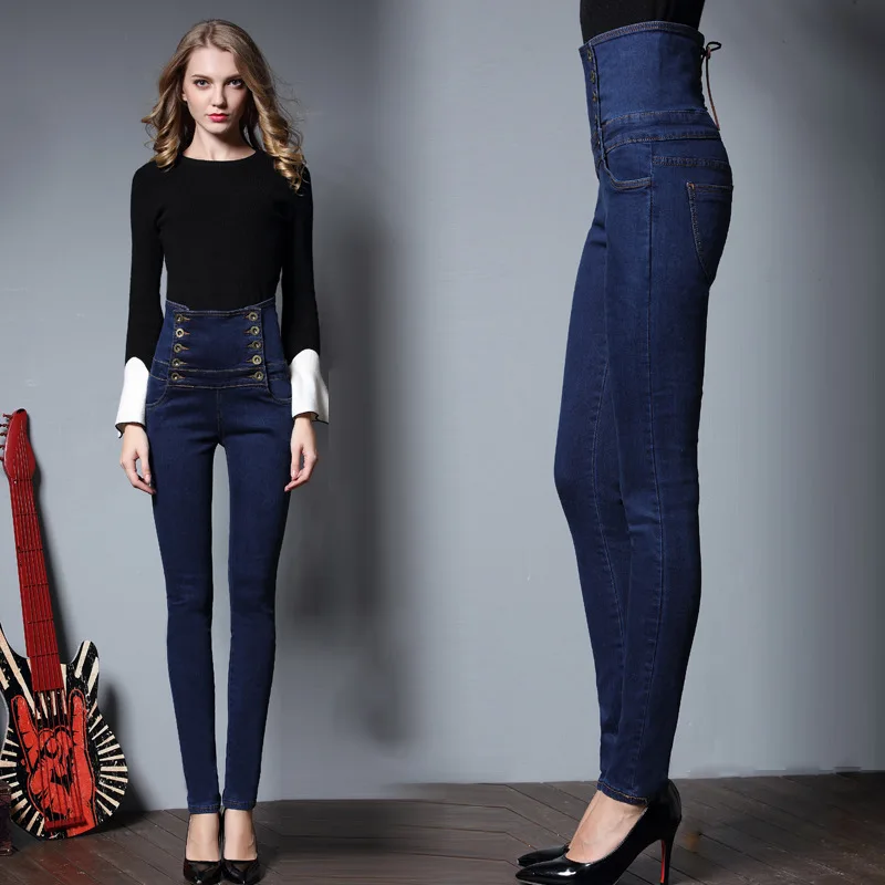 Джинсы для Для женщин черные джинсы Высокая Талия Джинсы женские высокие эластичные большие размеры стрейч джинсы женские Потертая