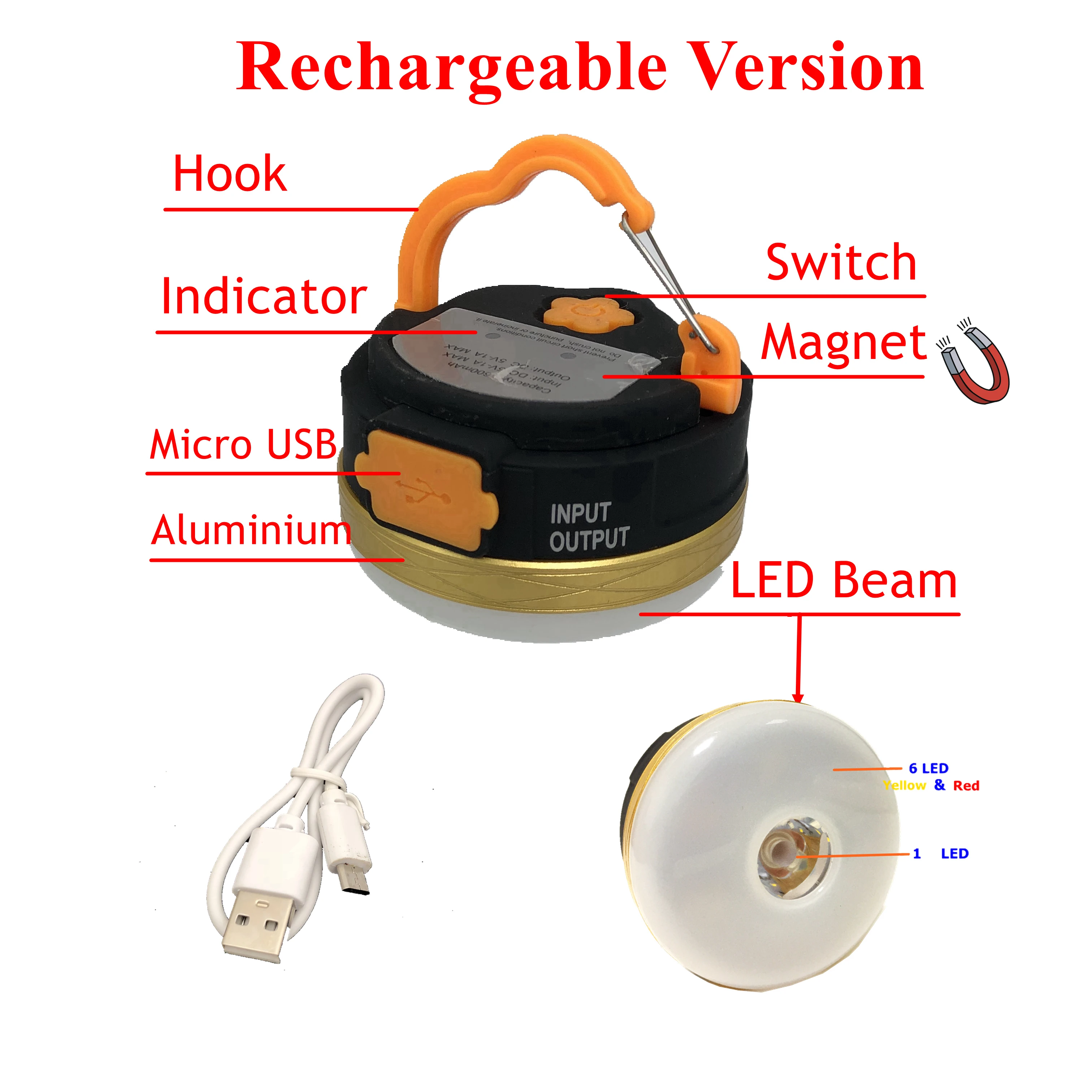 MingRay USB Перезаряжаемый кемпинговый фонарь 3W светодиодный и красный аварийный фонарь для палатки с магнитом портативный внешний аккумулятор фонарик