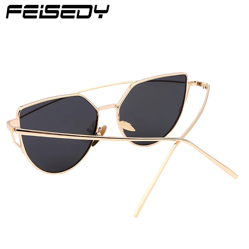 FEISEDY Мода Vintage Зеркало Солнцезащитные Очки Женщины Металл Светоотражающие Cat Eye Солнцезащитные Очки Для Женщин Бренд Дизайн FEISEDY Мода Vintage Зеркало Солнцезащитные Очки Женщины Металл Светоотражающие Cat Eye Солнцезащитные Очки Для Женщин Бренд Дизайн