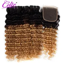 Tissage en lot Deep Wave brésilien coloré-Celie | Cheveux naturels, ombré 1B 27, avec Closure