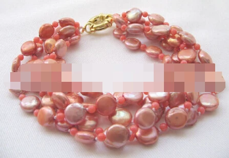

Hot sell ->@@ > 00980 5row 8" red freshwater pearl & coral bracelet-GP clasp -Top quality free shipping