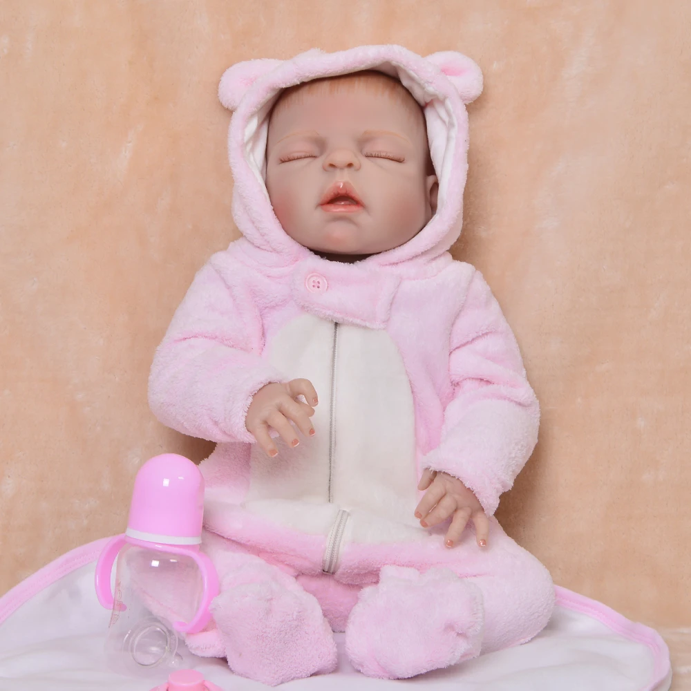 Collectible 23 Inch Reborn Doll Baby Closed Eyes Full Silicone Body Realistic Baby Doll Handmade Painted Hair Kid Birthday Gifts