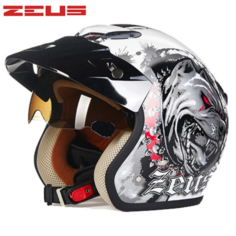 ZEUS открытым лицом 3/4 мотоцикл мотокросса Каско Capacete шлем для скутера винтажный