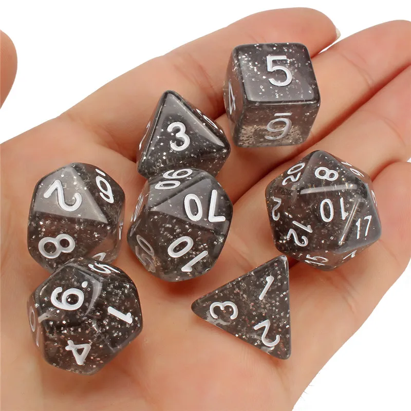 7Pcs/Set Nebula Black with Blue Glitter Poly Dice Translucent Digital Dices Die TRPG Board Games Entertainment Best Gifts