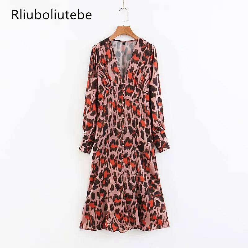 

sexy leopard printed long dress deep v neck high waist button up long sleeves tunic spring summer casual long cardigan dress