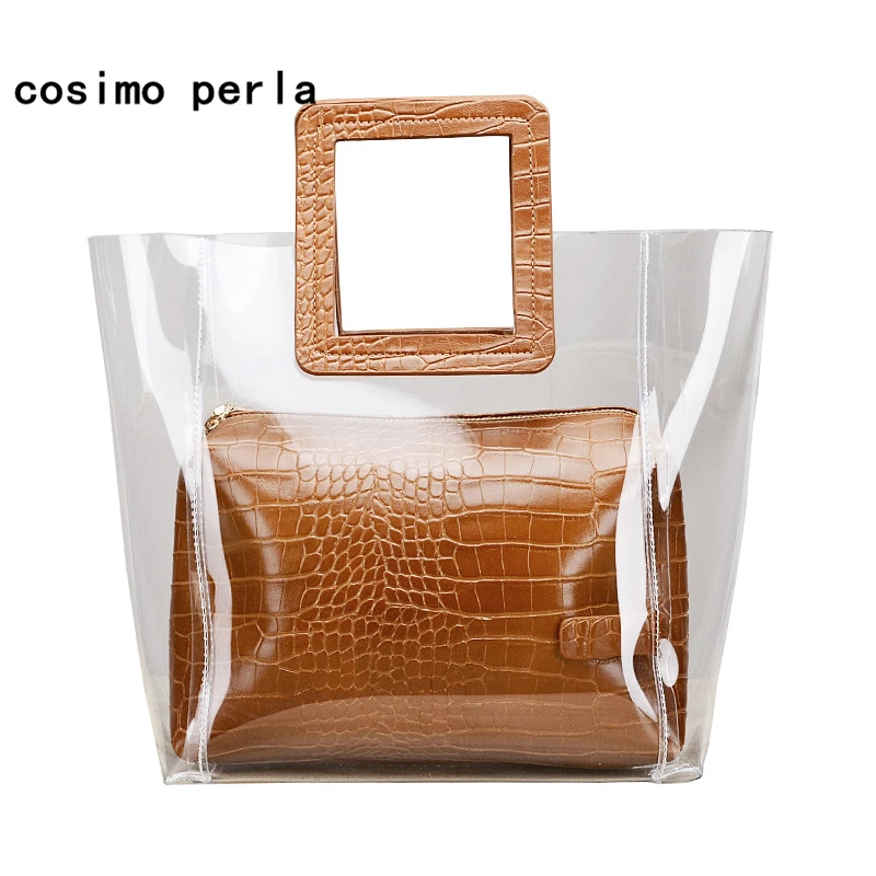 

2019 Summer New Jelly Handbags PVC Clear Beach Bag for Women Big Totes Fashion Designer Crocodile pattern Travel Shopping Bags