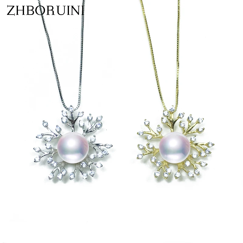 

ZHBORUINI Fashion Necklace Pearl Jewelry 925 Sterling Silver Jewelry Natural Freshwater Pearl Branch Necklace Pendant For Women