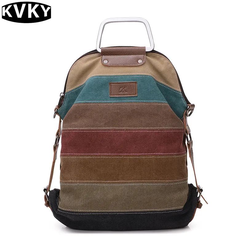

2017 New Women Canvas Backpacks Patchwork Retro Striped Rucksack Multifunction Girls Crossbody Bagpack Casual mochila feminina