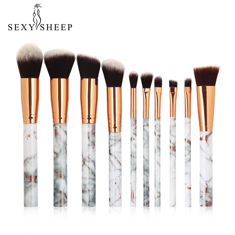 

SEXYSHEEP 10pcs/set Marble Patten Makeup Brush for Cosmetic Powder Foundation Eyeshadow Lip Make up Brushes Set or Bag
