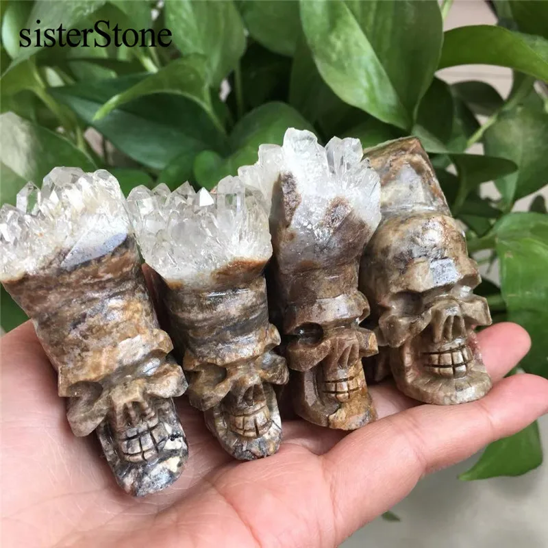 

Natural clear quartz Crystal Cluster Point Quartz Skull Exquisite Healing stones Carving crystal skull for Halloween gifts