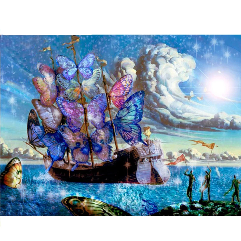 DIY 5D Diamond Mosaic Butterfly sailing boat Handmade