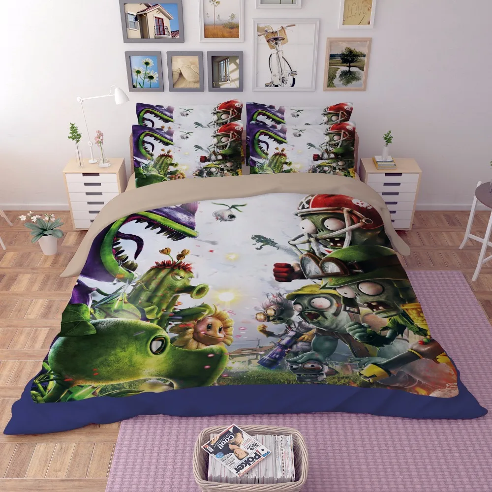 Luxury Duvet cover sets 3D Plants vs. Zombies painting bedclothes kids