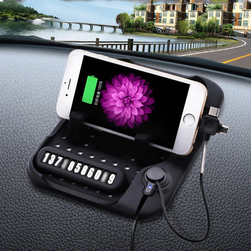 preço CHIZIYO 3 Em 1 Multi funcional Carga Magnética Silicone Anti Slip Mat Carro de Navegação Do Telefone Móvel Carregador USB com o Cartão de Estacionamento