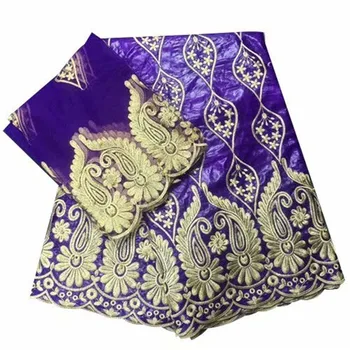 

Graceful party set 5Y purple African bazin lace fabric with net lace fabric IKBN50 many color