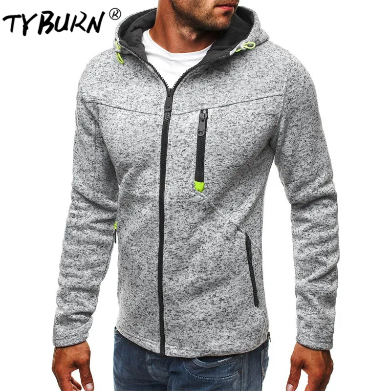 

TYBURN New Hoodie Men 2019 Spring Solid Long Sleeve Mens Hoodies Sweatshirts Slim Zipper Sweatshirt Men Hooded Streetwear