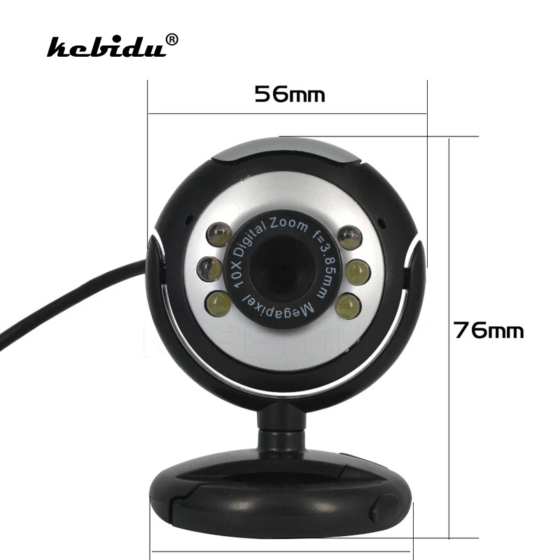 Kebidu câmera webcam com 6 led hd, com microfone embutido, para pc