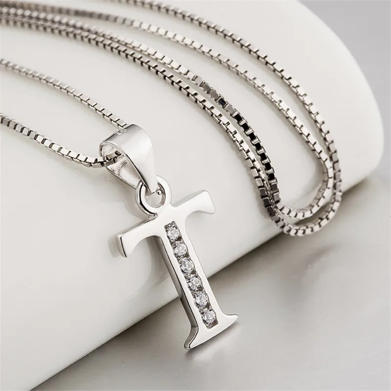 YFN 925 Sterling Silver T Letter Pendant Necklace For Women Man GIft