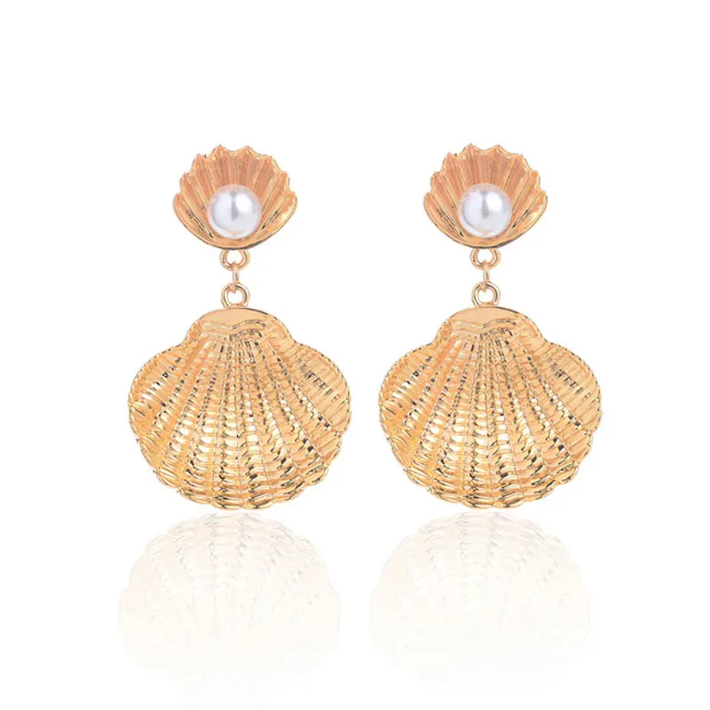 

2019 new Exquisite 1Pair Earrings Allergy Unique Romantic Resin Silver Gold Pearl Shell Drop Earrings Summer style E745