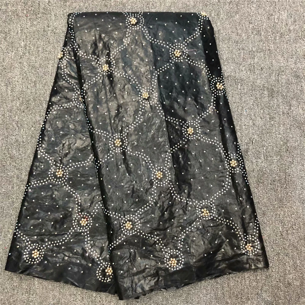 

Bazin riche getzner with beaded High quality african bazin cotton lace and embroidery net lace fabric 5 yards